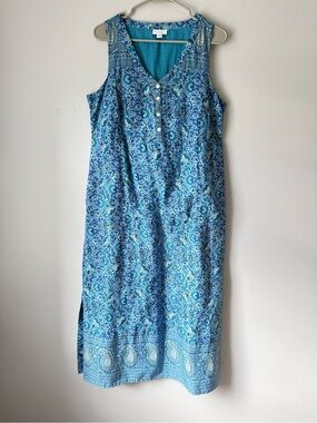 J. Jill Paisley Sleeveless V-Neck Summer Dress Maxi Dress Floral Pattern Blue M